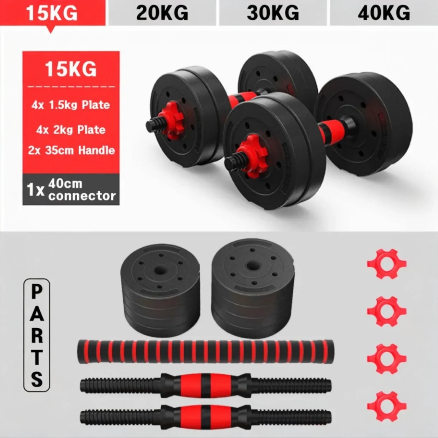 Juego De Mancuernas Ajustables 2 en 1,con barras,Multifución 10KG-15KG-20KG-30KG. Juego de Pesas con Barra Libremente Combinable con Barras Conexión, 10/15KG/20KG/30KG... ajustables, mancuernas cortas y largas (man-001 22.9