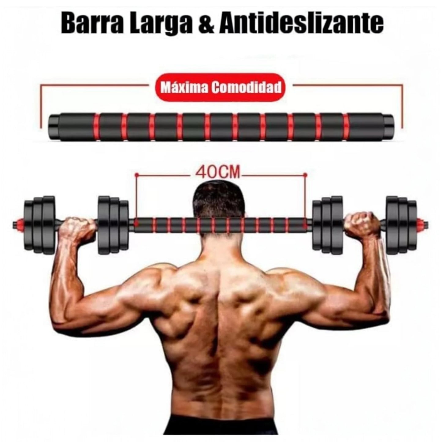 Juego De Mancuernas Ajustables 2 en 1,con barras,Multifución 10KG-15KG-20KG-30KG. Juego de Pesas con Barra Libremente Combinable con Barras Conexión, 10/15KG/20KG/30KG... ajustables, mancuernas cortas y largas (man-001 22.9