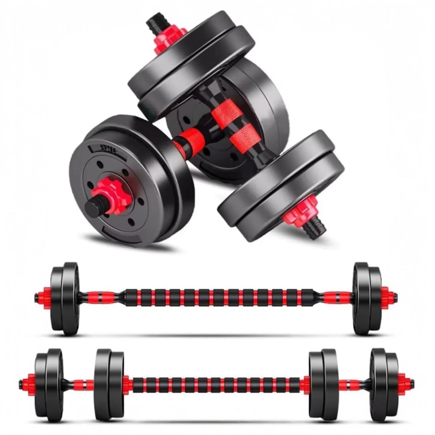 Juego De Mancuernas Ajustables 2 en 1,con barras,Multifución 10KG-15KG-20KG-30KG. Juego de Pesas con Barra Libremente Combinable con Barras Conexión, 10/15KG/20KG/30KG... ajustables, mancuernas cortas y largas (man-001 22.9