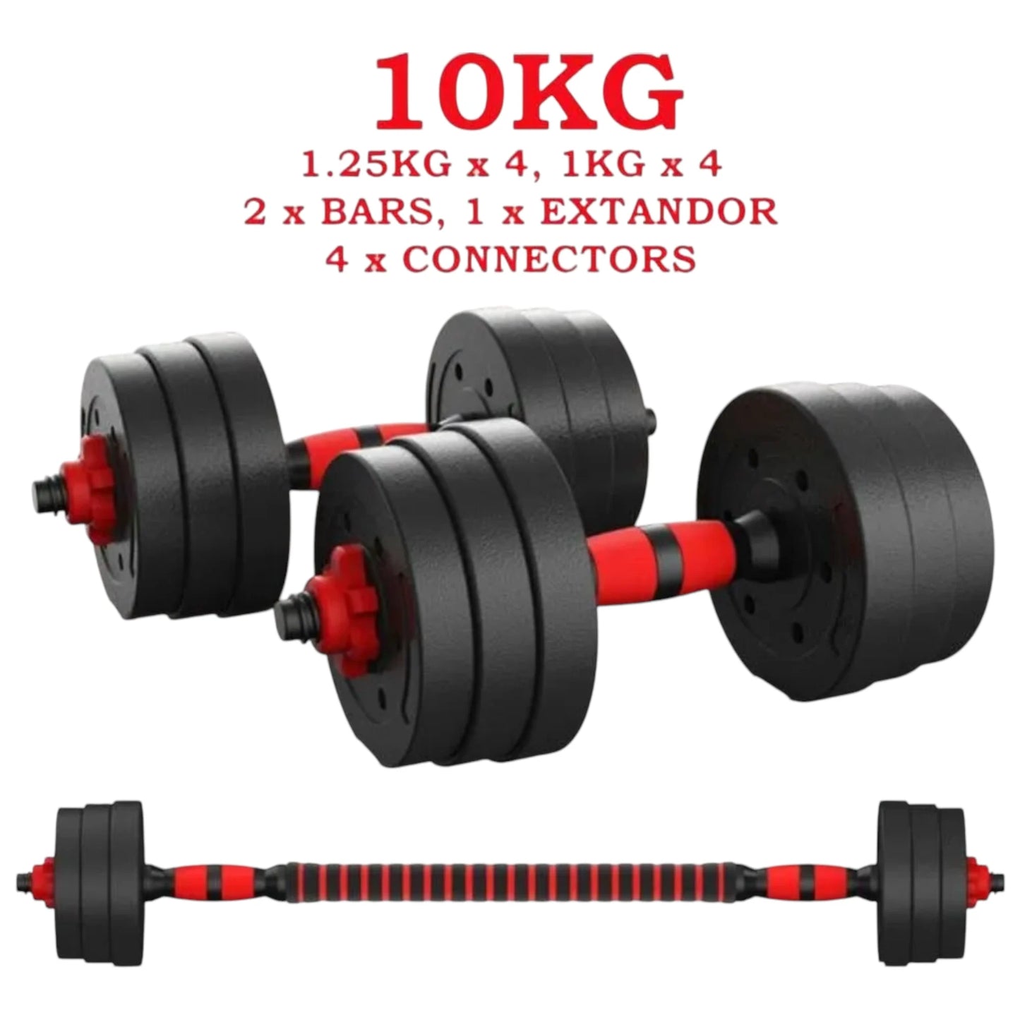 Juego De Mancuernas Ajustables 2 en 1,con barras,Multifución 10KG-15KG-20KG-30KG. Juego de Pesas con Barra Libremente Combinable con Barras Conexión, 10/15KG/20KG/30KG... ajustables, mancuernas cortas y largas (man-001 22.9