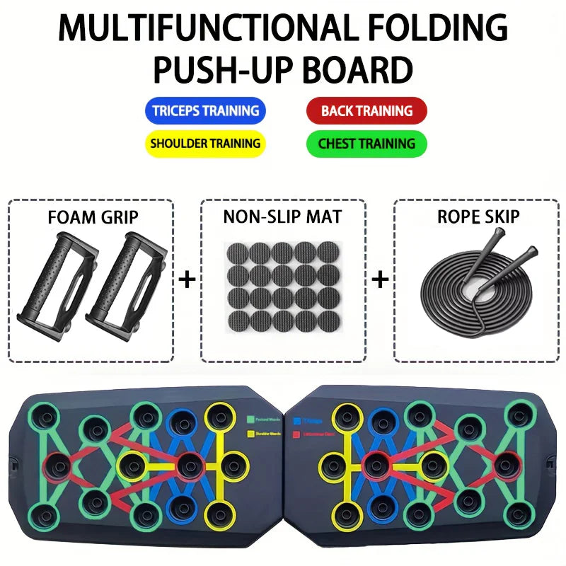 Juego de tablero de realce multifuncional portátil con asas, equipo de Fitness plegable para entrenamiento de pecho, Abdomen, brazos y espalda