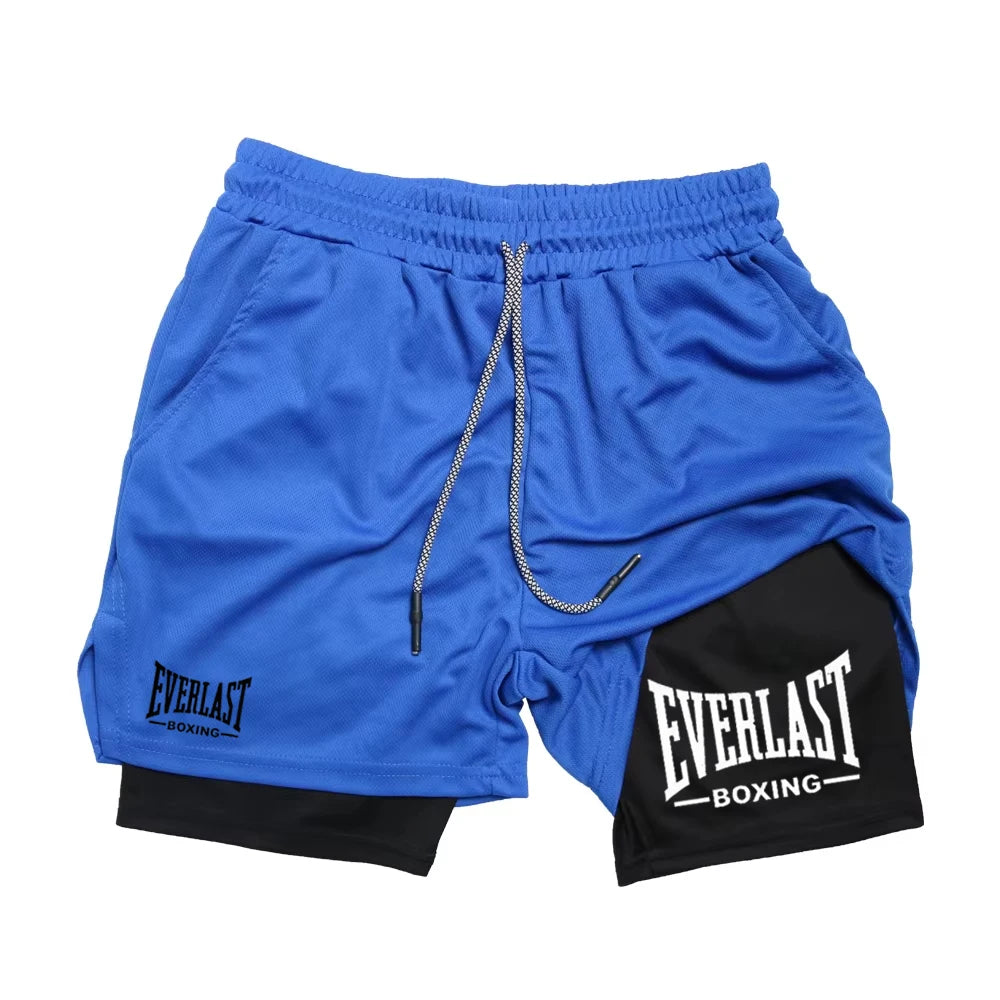 Pantalones cortos de gimnasia de compresión para hombre, pantalones deportivos estampados EVERLAST, doble capa, secado rápido, baloncesto, músculo, fitness RL0365