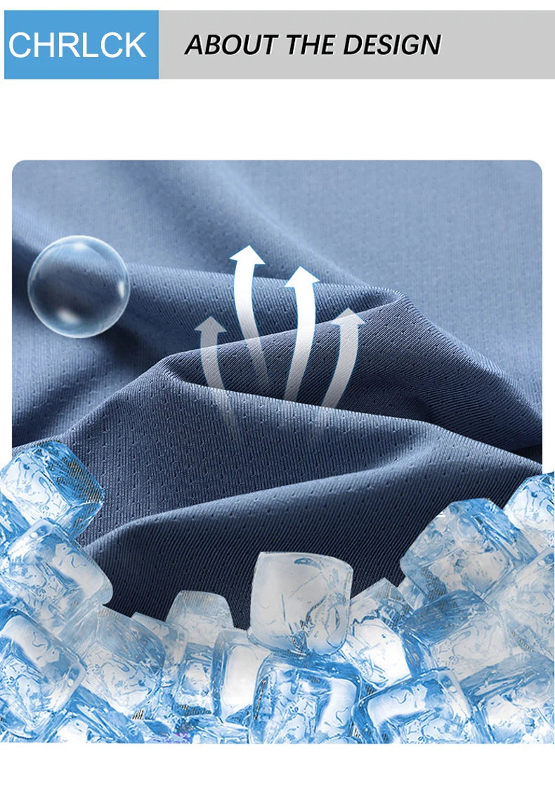 CHRLCK-camisetas de secado rápido para correr para hombre, camisetas transpirables para senderismo y pesca, Camisa corta para deportes al aire libre de elasticidad suave, verano