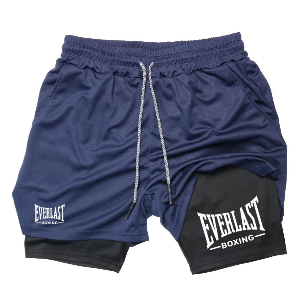 Pantalones cortos de gimnasia de compresión para hombre, pantalones deportivos estampados EVERLAST, doble capa, secado rápido, baloncesto, músculo, fitness RL0365