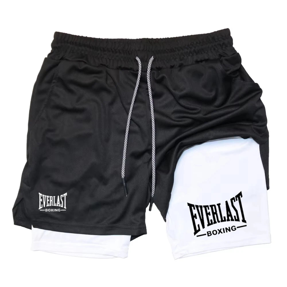 Pantalones cortos de gimnasia de compresión para hombre, pantalones deportivos estampados EVERLAST, doble capa, secado rápido, baloncesto, músculo, fitness RL0365