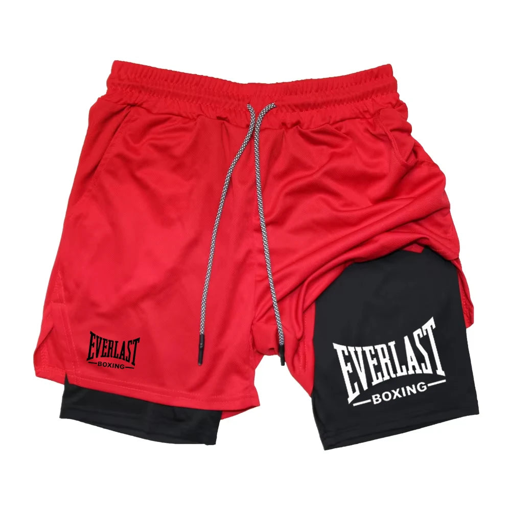 Pantalones cortos de gimnasia de compresión para hombre, pantalones deportivos estampados EVERLAST, doble capa, secado rápido, baloncesto, músculo, fitness RL0365