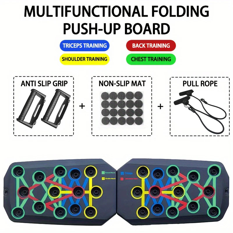 Juego de tablero de realce multifuncional portátil con asas, equipo de Fitness plegable para entrenamiento de pecho, Abdomen, brazos y espalda