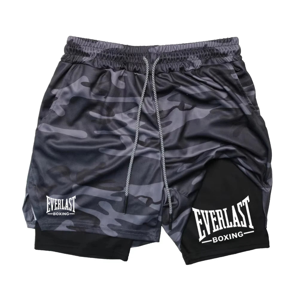 Pantalones cortos de gimnasia de compresión para hombre, pantalones deportivos estampados EVERLAST, doble capa, secado rápido, baloncesto, músculo, fitness RL0365