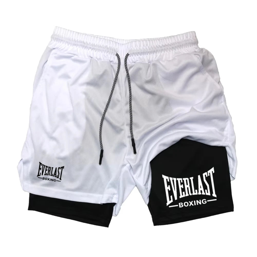 Pantalones cortos de gimnasia de compresión para hombre, pantalones deportivos estampados EVERLAST, doble capa, secado rápido, baloncesto, músculo, fitness RL0365