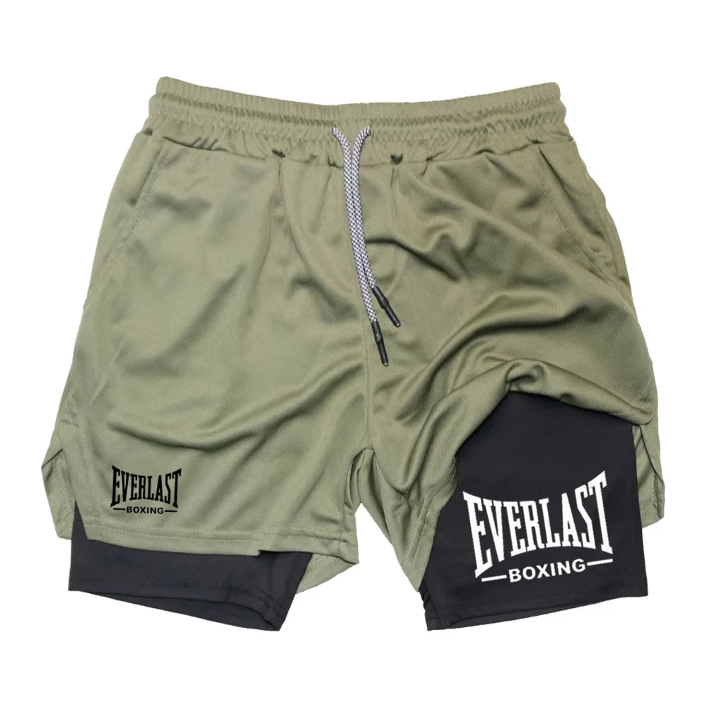 Pantalones cortos de gimnasia de compresión para hombre, pantalones deportivos estampados EVERLAST, doble capa, secado rápido, baloncesto, músculo, fitness RL0365