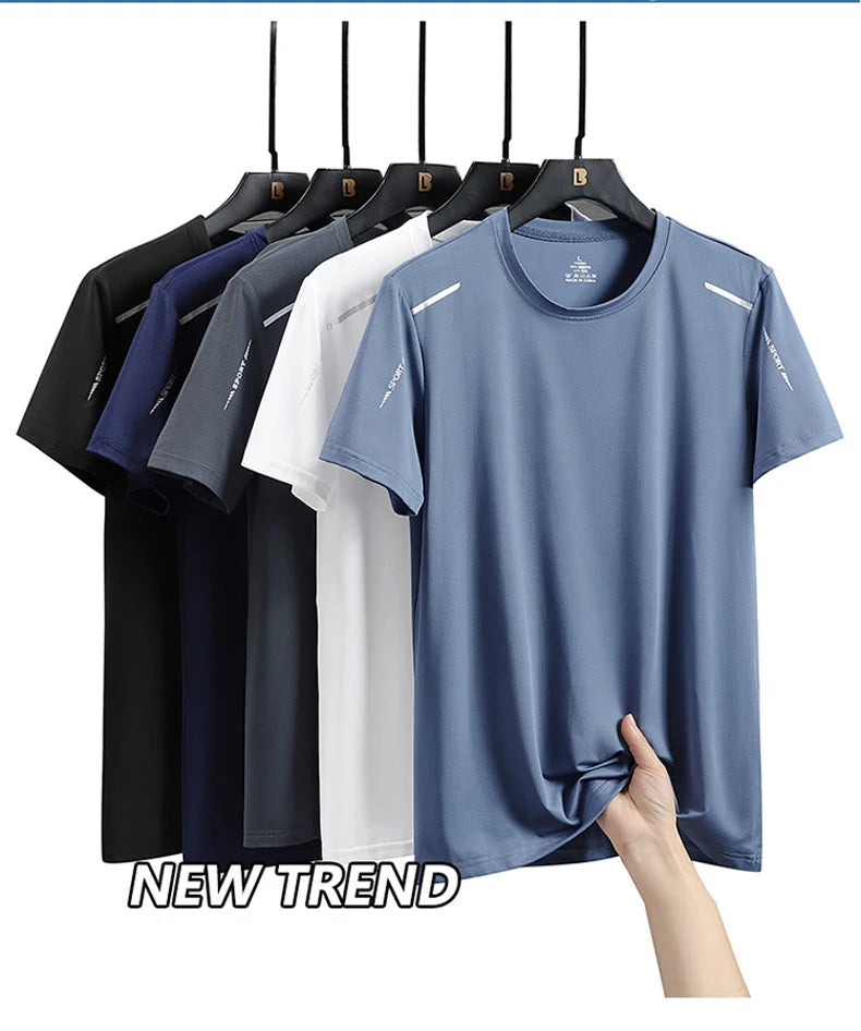 CHRLCK-camisetas de secado rápido para correr para hombre, camisetas transpirables para senderismo y pesca, Camisa corta para deportes al aire libre de elasticidad suave, verano