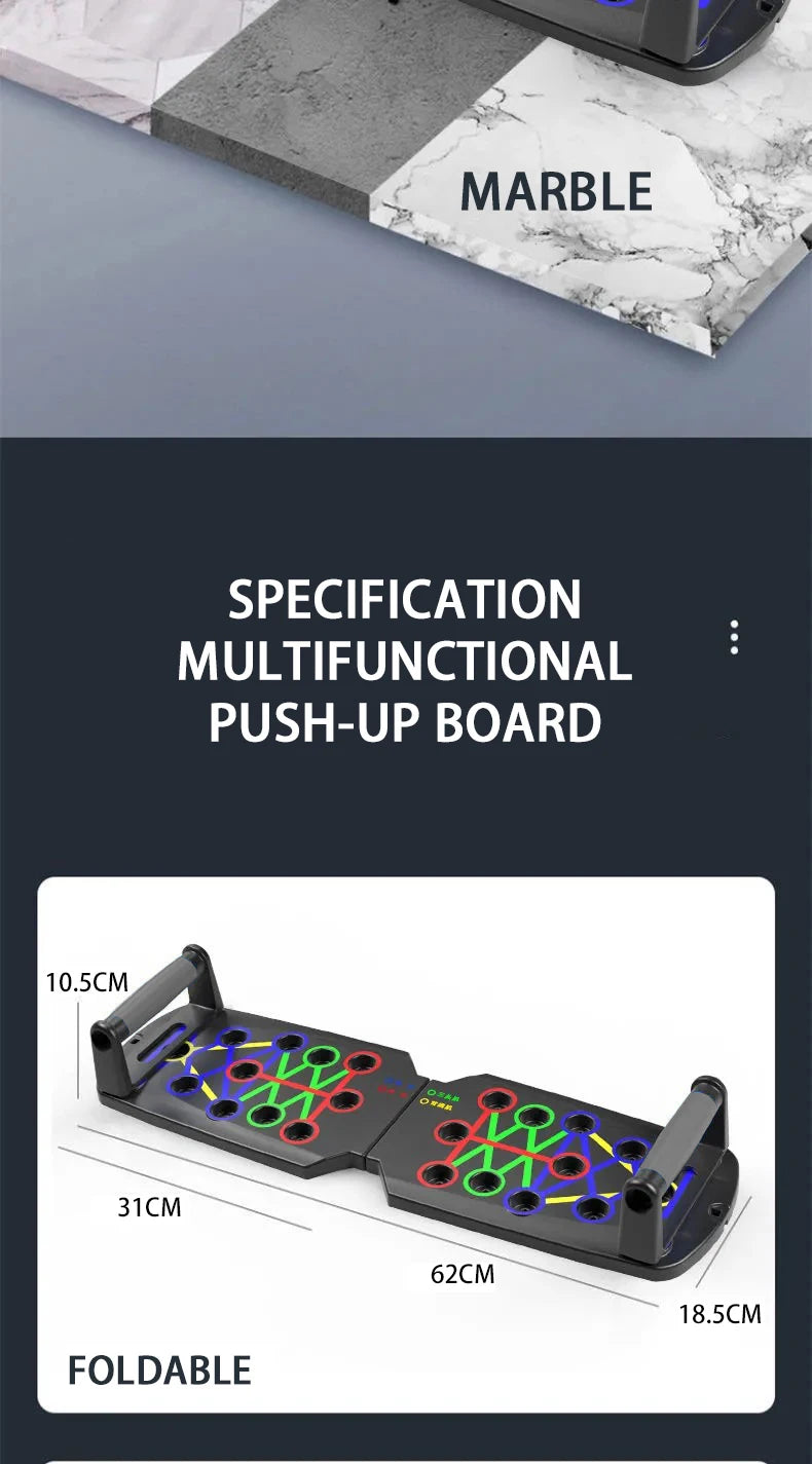 Juego de tablero de realce multifuncional portátil con asas, equipo de Fitness plegable para entrenamiento de pecho, Abdomen, brazos y espalda