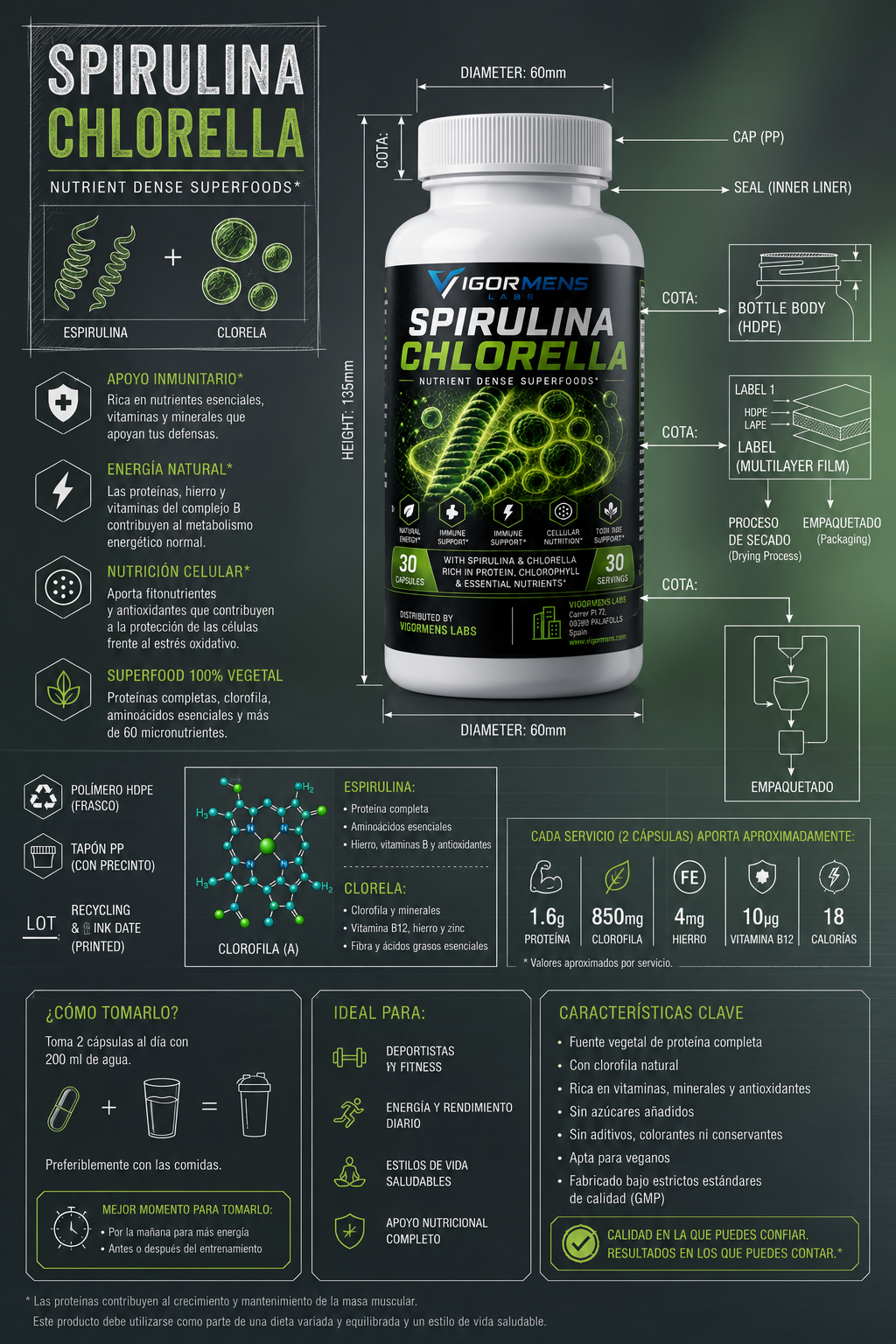 Spirulina + Chlorella - 120 Capsules