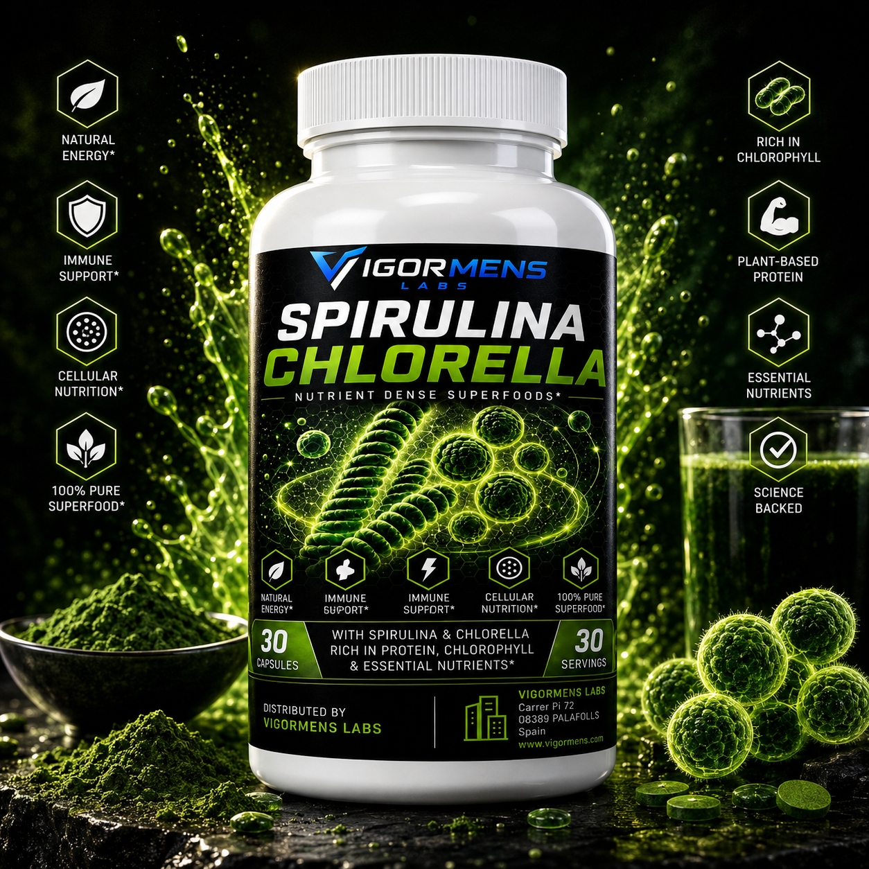 Spirulina + Chlorella - 120 Capsules